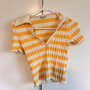 Boden Women's Yellow and White Striped Blouse